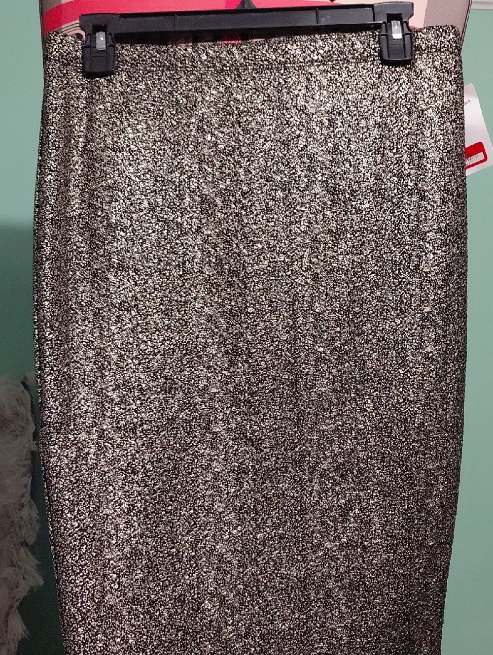 june & hudson Metallic Silver Glitter Pencil Skirt